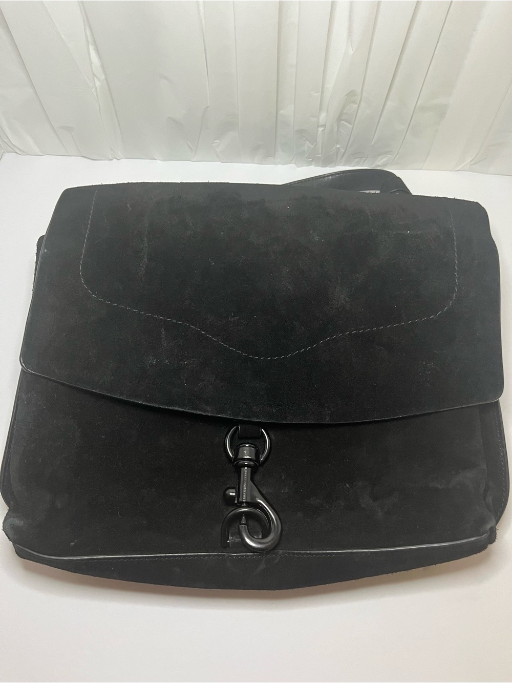 Rebecca Minkoff Black Suede Satchel with Hook Closure